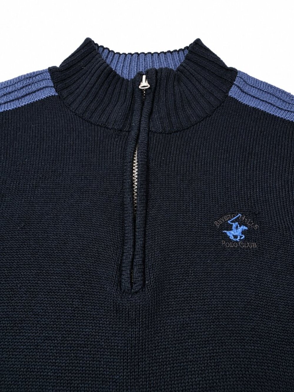 Beverly Hills Polo Club Men's L Quarter Zip Sweater Black Blue